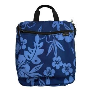 L.L. Bean Hanging Organizer Toiletry Bag Travel Case Blue Floral Medium Tropical